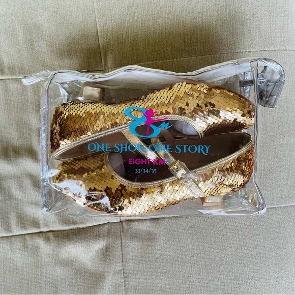 Girl’s gold Sequins dress shoes, SZ 4 - Picture 9 of 13